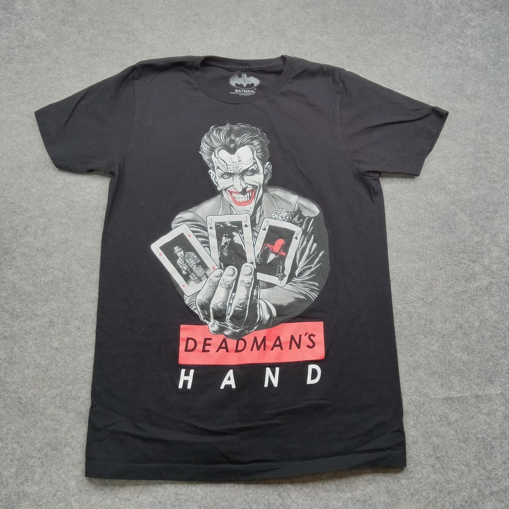 Batman Joker Shirt Mens Medium Black Deadman's Hand Graphic Tee Tagless DC Comic